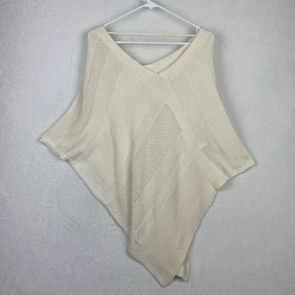 Anthropologie Asymmetrical Poncho Sweater Womens XS/S Ivory Beige V Neck Knit - Picture 3 of 7